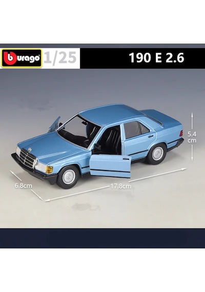 Bburago 1:24 Mercedes-benz 190e Alaşım Spor Araba Modeli Diecast Metal Retro Blue