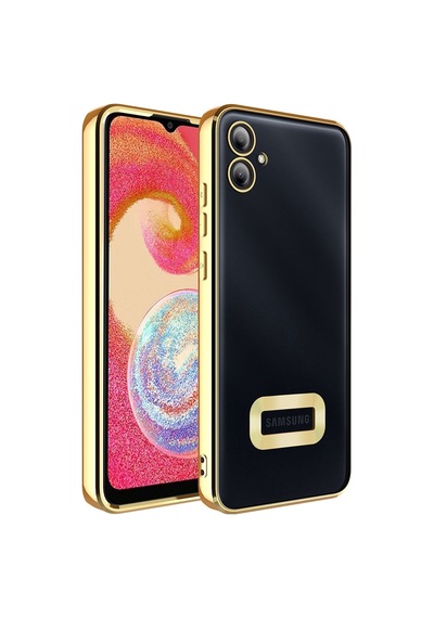 Samsung Galaxy Uyumlu A04E Yanları Renkli Lens Korumalı Logo Gösteren Luxury Silikon Kapak - Rose Gold