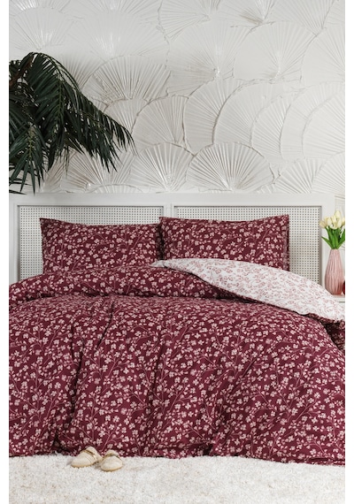 Elart Jasmin Nevresim Takımı Çift Kişilik %100 Pamuk Ranforce Lastikli Çarşaf 200x220 Cm Bordo Bordo