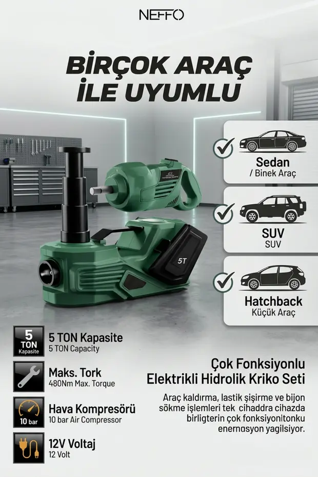 5 Ton 12v Elektrikli Araba Krikosu 5 İ 1 Arada Hidrolik Kriko Ve Pompa Tüm Arabalar İçin Uygundur