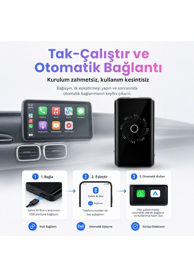 Solvis Box Kablosuz Carplay & Android Auto Multimedya Dönüştürücü