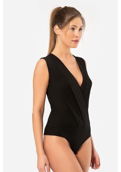 Türen Kruvaze Yaka Kolsuz Çıtçıtlı Body 3502/siyah Siyah