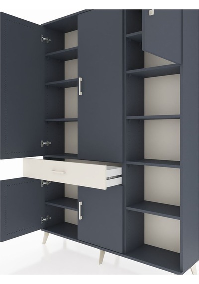 Arges Dolap 10 Raflı Tek Çekmeceli 5 Kapaklı 132x30x195 Antra... Antrasit
