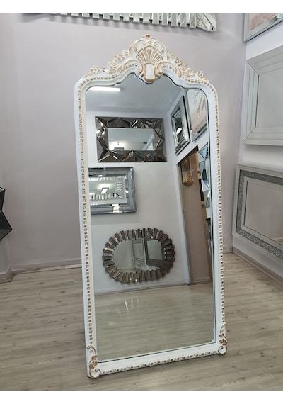 Ayna Denizi Princess White Gold Model Beyaz Altın Renk Dekoratif Ayaklı Boy Aynası Beyaz - Altın