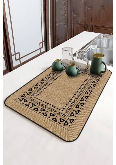 Bej Hasır Görünümlü Microfiber Bulaşık Kurutma Matı Mm019n11