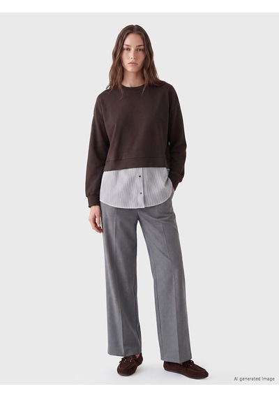 Lcw Modest Kahverengi Soft Touch Çizgili Kadın Sweatshirt Tunik