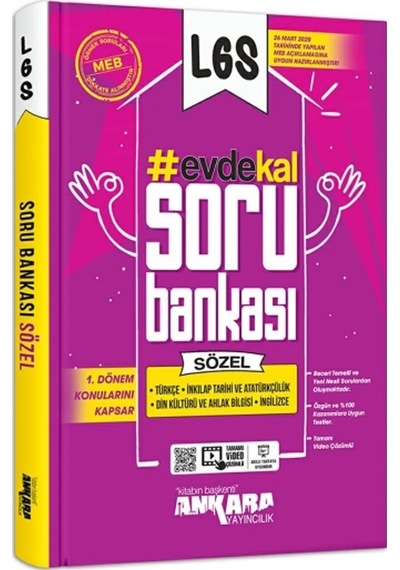 Ankara Yayınları 8. Sınıf Lgs Evde Kal Sözel Soru Bankası 2020 Kl
