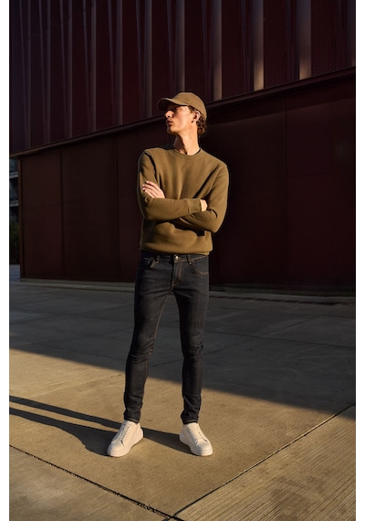 AC&Co / Altınyıldız Classics Erkek Hakı Standart Fit Normal Kesim İçi Polarlı Bisiklet Yaka Sweatshirt Haki