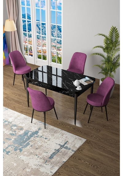 Canisa Concept Zen Serisi 80x132 Mdf Açılabilir Siyah Mermer Desen Masa Takımı Ve 4 Mor Sandalye Mor Sandalyeler Siyah Masa Canisa Concept Zen Serisi 80x132 Mdf Açılabilir Siyah Mermer Desen Masa Takımı Ve 4 Mor Sandalye Mor Sandalyeler Siyah Masa