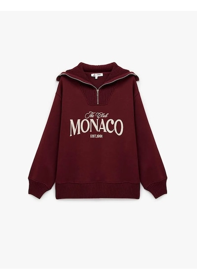 Koton Yarım Fermuarlı Pamuklu Bordo Kadın Sweatshirt 6wal10156ık Bordo