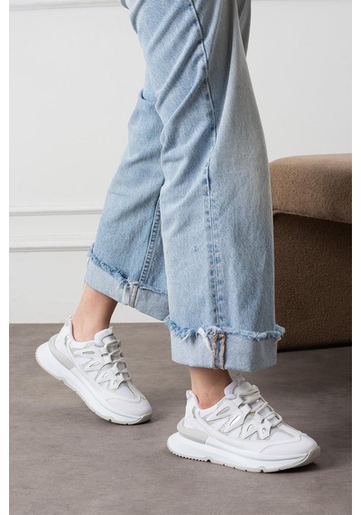Shoetek Lawse Kadın Sneakers Bağcıklı Spor Ayakkabı Beyaz Beyaz