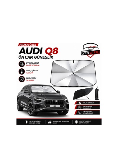 Audi Q8 Şemsiye Tip Ön Cam Güneşliği Katlanabilir Uv Korumalı Araç Cam Güneşlik
