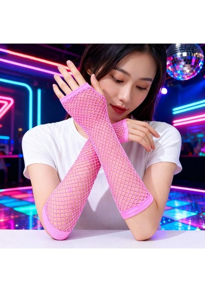 80 Ler 90 Lar Retro Neon Pembe File Parmaksız Eldiven 26 Cm 5691 "