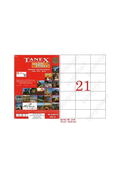 Tanex Tw-2124 Ebat 70 X 42 MM Lazer Etiket A4 Sayfada 21 Etiket