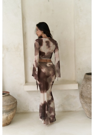 Mai Collection Mai Studios Co. Pnaisyonist Uzun Kol Kahve Crop Etek Takım Kahve