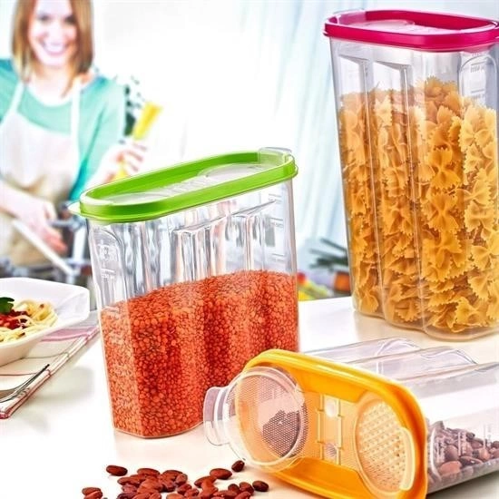 Mcg 2 Kapaklı Ölçekli Erzak Kuru Gıda Saklama Kutusu Kabı 2,4 Litre-sa940 Renkli