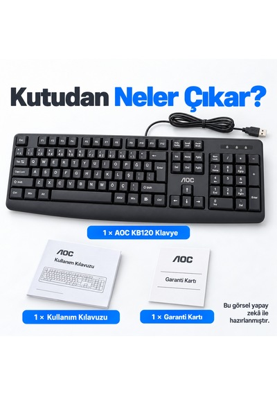 Aoc Kb120 Türkçe Q Usb Kablolu Sessiz Klavye Siyah