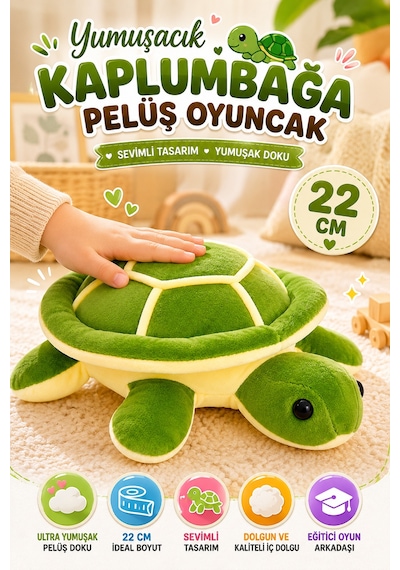 Kaplumbağa Figürlü Pelüş Oyuncak 22 Cm Yumuşak Dolgulu Sevimli Çocuk Oyun Arkadaşı Model Yeşil