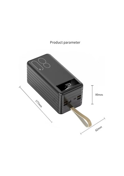 Exenar - Siyah - 80.000mah Powerbank Kamp Led Işıklı Kendinden Kablolu Powerbank 4xusb-1typec-1lightning Giriş