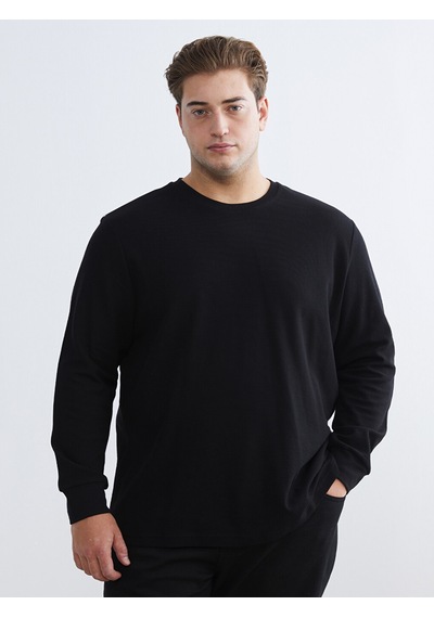 Lcwaıkıkı Classic Siyah Büyük Beden Bisiklet Yaka Erkek Sweatshirt