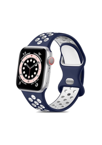 Apple Watch Seri 1/2/3/4/5/6/7/8/se İle Uyumlu Delikli Silikon Kordon Kayış 38-40-41 Mm Lacivert - Beyaz