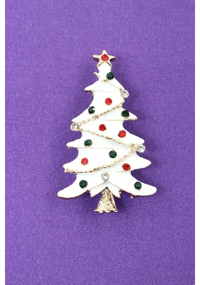 Yeni Yıl Ağacı Broş. Kristal Taşlı Tasarım Noel Ağaçlı Yaka İğnesi Erkek Kadın Broş. Çok Renkli