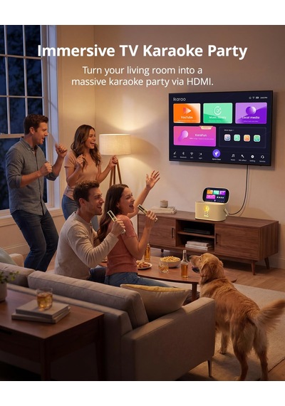 Ikarao Yetişkinler İçin Karaoke Makinesi, Şarkı Sözleri Ekranlı, 2 Kendinden Şarjlı Kablosuz Mikrofon, Autotune Ve Eq, 140w Hoparlör, Connect Tv, Ev, Aile, Parti, Seyahat İçin Taşınabilir Karaoke