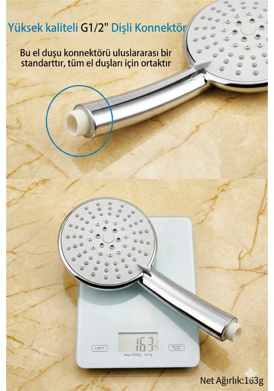 5 Fonksiyonlu Büyük Boy Su Tasaruflu Duş Başlığı Metalik Plastik Diğer