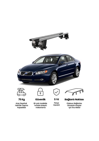Royal Volvo S80 2006-2016 Uyumlu Gri Kilitli Ara Atkı Port Bagaj Tavan Barı