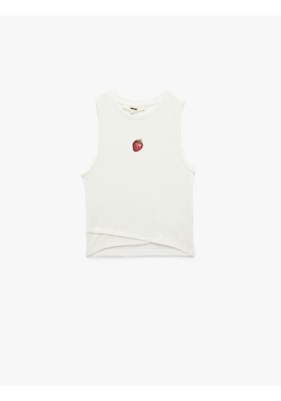 Koton Kolsuz Bisiklet Yaka Çilek Baskılı Fitilli Crop Bluz Beyaz 5sak10050uk Beyaz