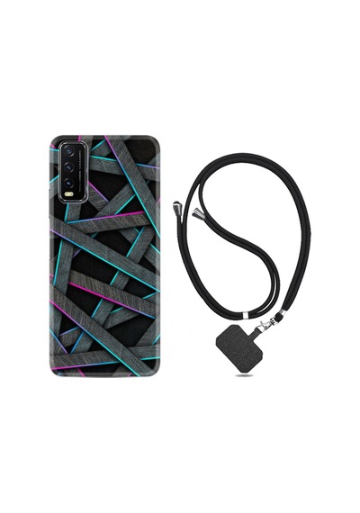 Vivo Y11S Kılıf Boyun Askılı Gri Zigzag 1706