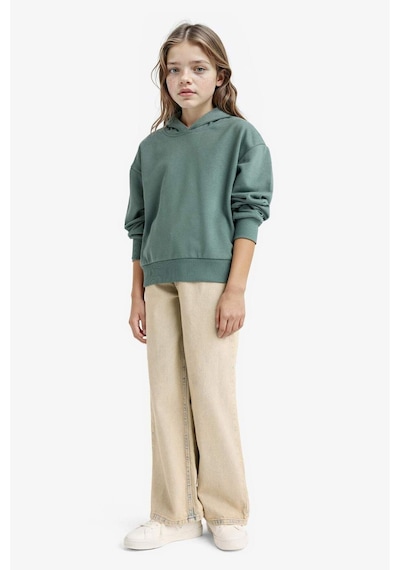 Defacto Kız Çocuk Relax Fit Kapüşonlu Basic Düz Sweatshirt F0008a825augn470 Yeşil
