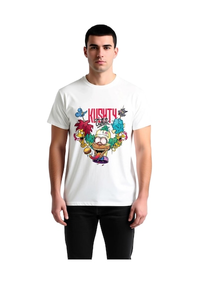 Paybuy Sürrealist Karikatür Tasarımı Baskılı Erkek Tişört Beyaz