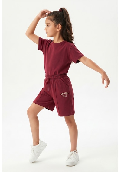 Toontoy Kids Toontoy Kız Çocuk Beli Lastikli Bağlamalı Baskılı Şort 25048 Bordo