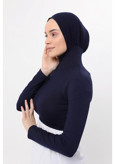 Altobeh Uzun Kollu Boyunluklu Boneli Yarım Body Lacivert Çok Renkli