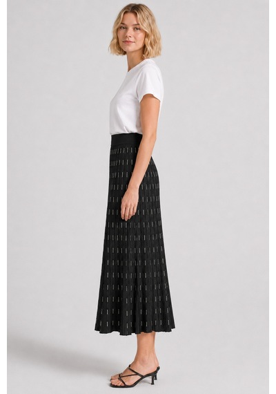 Bihan Store Kadın Piliseli Desenli Dökümlü Maxi Etek Y26-32478-siyah