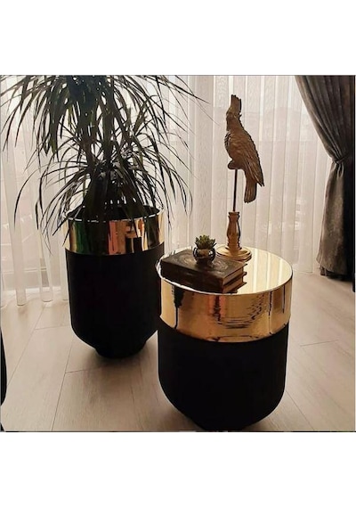 Dekoratif Büyük Gold Saksı, Darbuka Saksı 60 Cm