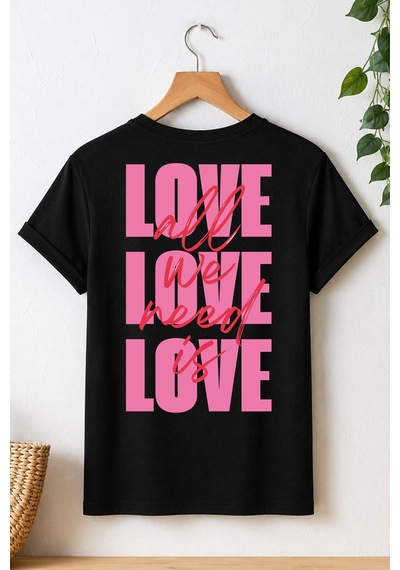 Spoyi Love Mood Tasarımlı %100 Pamuk Yarım Oversize Siyah T-shirt