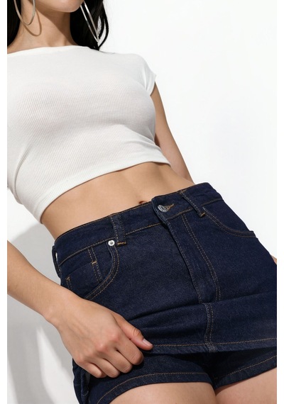 Hiccup Denim Şort Etek Koyu Mavi Denim