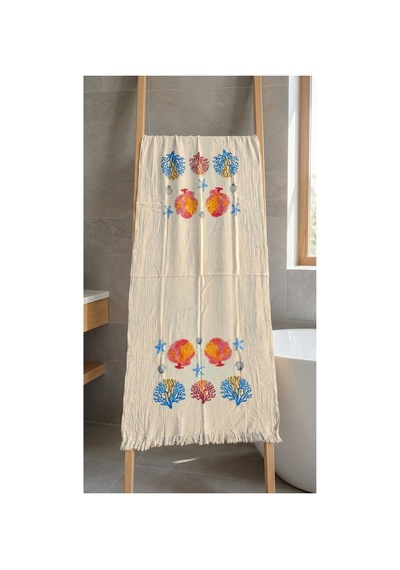 %100 Pamuk 4 Katlı Müslin Kumaş Plaj Havlusu / Peştemal / Banyo / Hamam Havlusu 90 X 190 Cm Ekru - 892984341 Ekru
