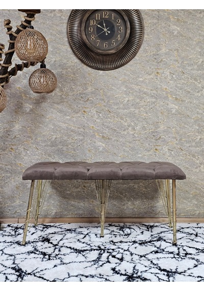 Zafir Metal Gold Tel Ayaklı 100 Cm Puf Bench - Puf - Bench - Oturak - Mutfak Oturağı - Antre Oturağı Kahverengi