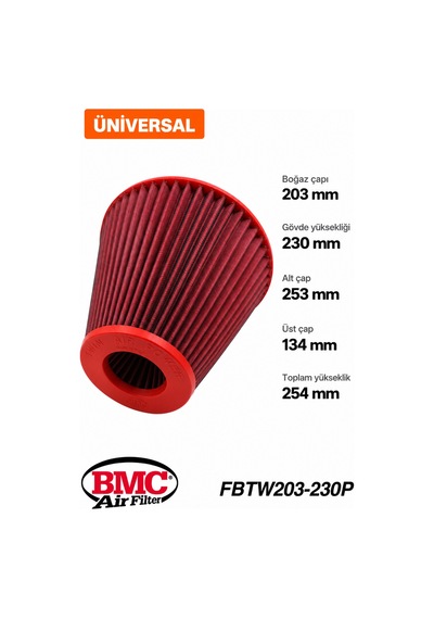 Bmc Fbtw203-230p Universal Konik Performans Hava Filtresi 203 Mm Boğaz / 230 Mm Yükseklik / Plastik Kapak
