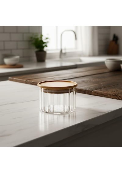 Linie Slim Bambu Kapaklı Borosilikat Cam Saklama Kabı - Çizgili Vakumlu Baharatlık, Çay Ve Kahve Kavanozu - 200ml Ve 300ml Seçenekleri 200ml Çok Renkli