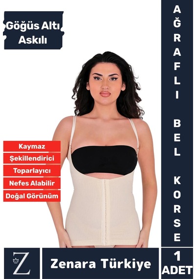 Günldelik Vücut Şekillendiren Beden Küçülten Toparlayan Gögüs Altı Askılı Ağraflı Bel Korse Ten