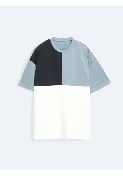 Mavi Düz Bisiklet Yaka T-shirt Mavi