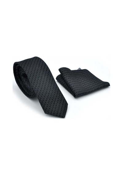 Gaffy Beyaz Noktalı Verev Çizgili Siyah Dokuma Kumaş Mendilli Slim Fit Beyaz - Siyah