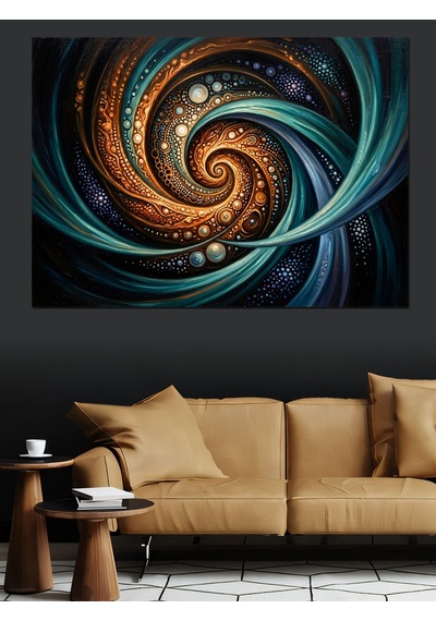 Altın Ve Lacivert Spiral Girdap Dekoratif Kanvas - Mdf Ahşap Tablo