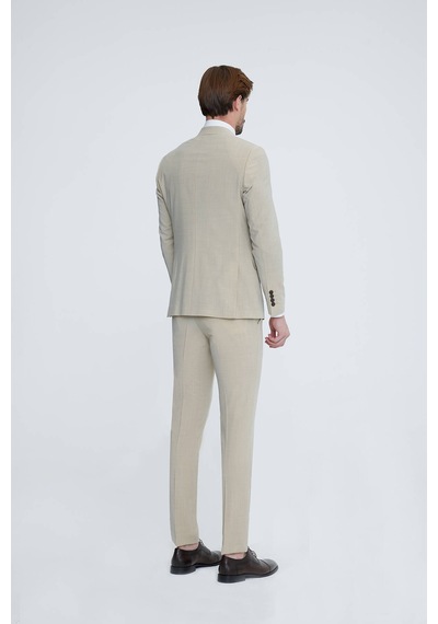 Ysf Erkek Bej Slim Fit Sivri Yaka Takım Elbise Bej