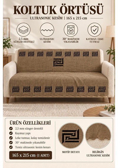 Çok Amaçlı Kadife Koltuk Örtüsü Kaymaz Süngerli 165x215 Cm Modern Bohem Çekyat Şalı Piknik Masa Örtüsü Alk2 Kahverengi