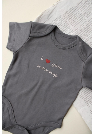 Oh La La Koala Mom Nakışlı Kısa Kollu Body Zıbın Antrasit